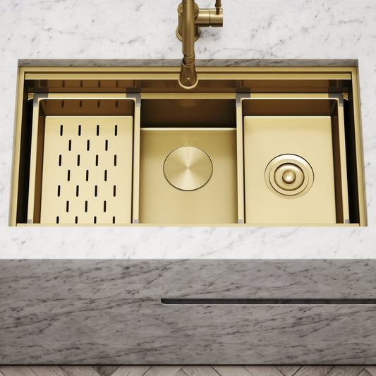 Cullinan Brushed Gold Undermount Workstation Sink 830mm