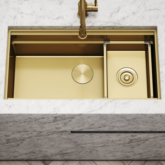 Cullinan Brushed Gold Undermount Workstation Sink 830mm