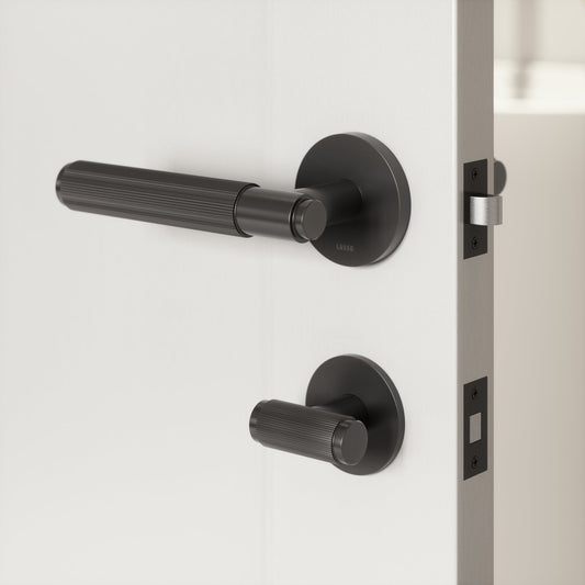 Dali Fluted Matte Black Bathroom WC Thumbturn Set with Latch