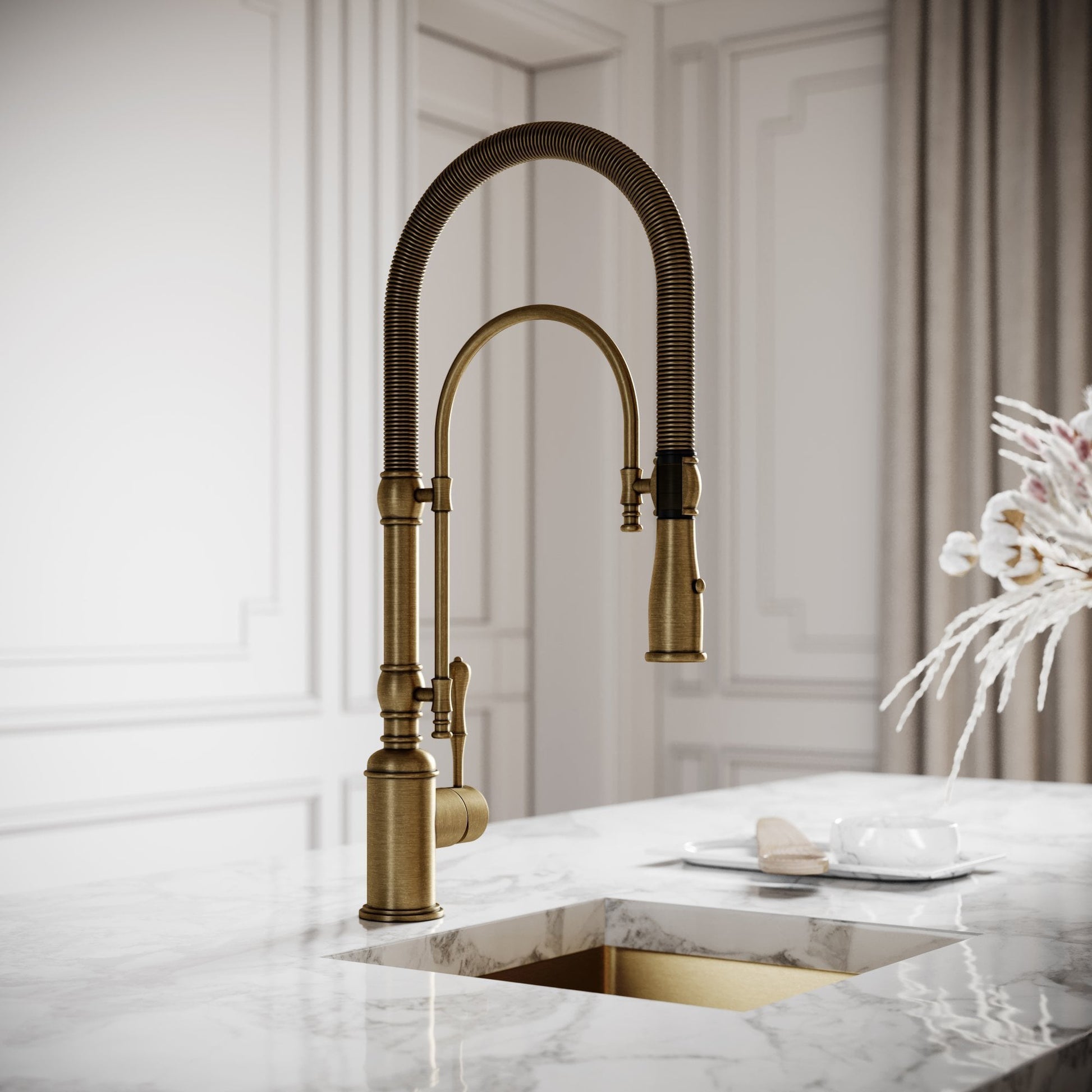 Deco Claridge Aged Bronze Traditional Pull Out Kitchen Mixer Tap