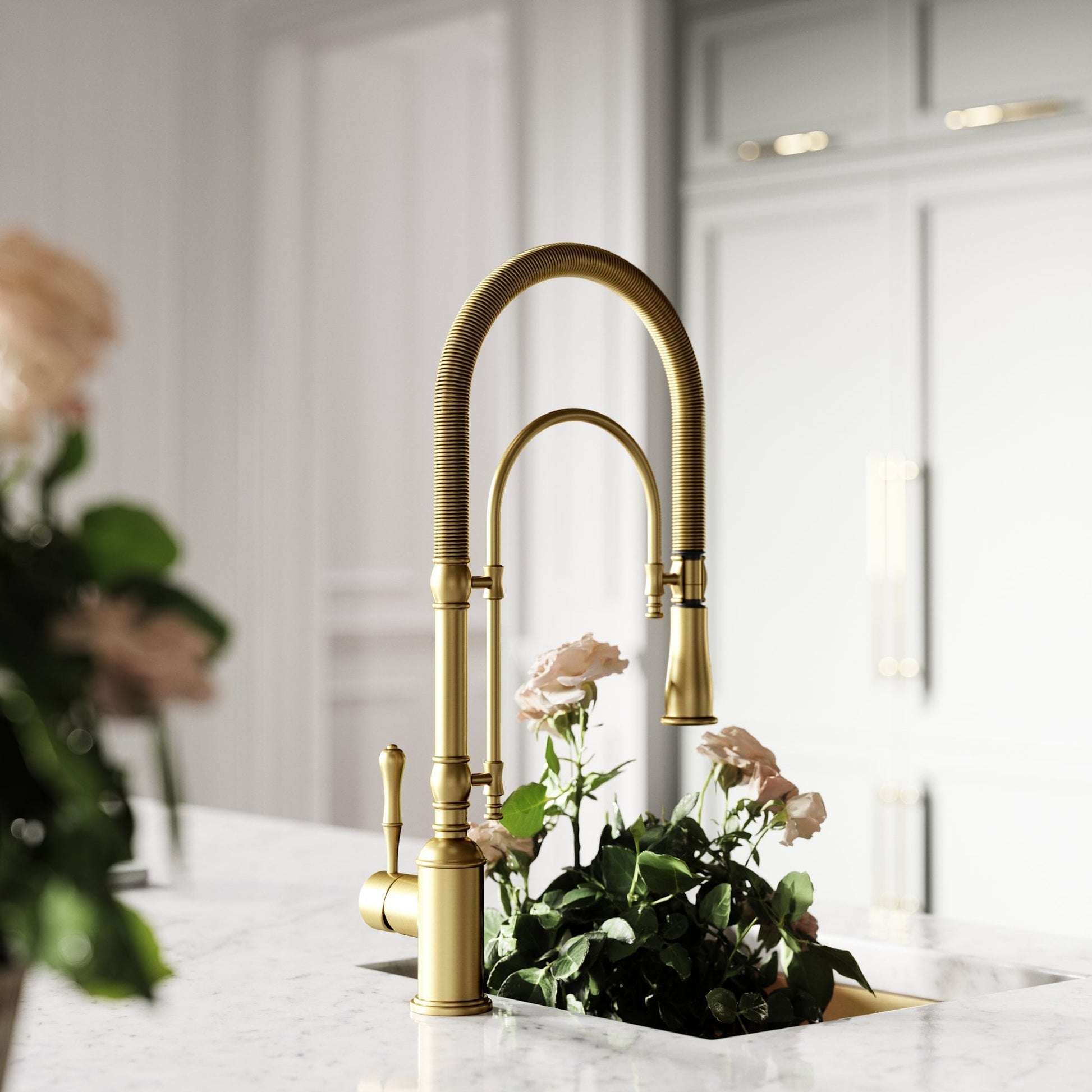 Deco Claridge Brushed Gold Traditional Pull Out Kitchen Mixer Tap