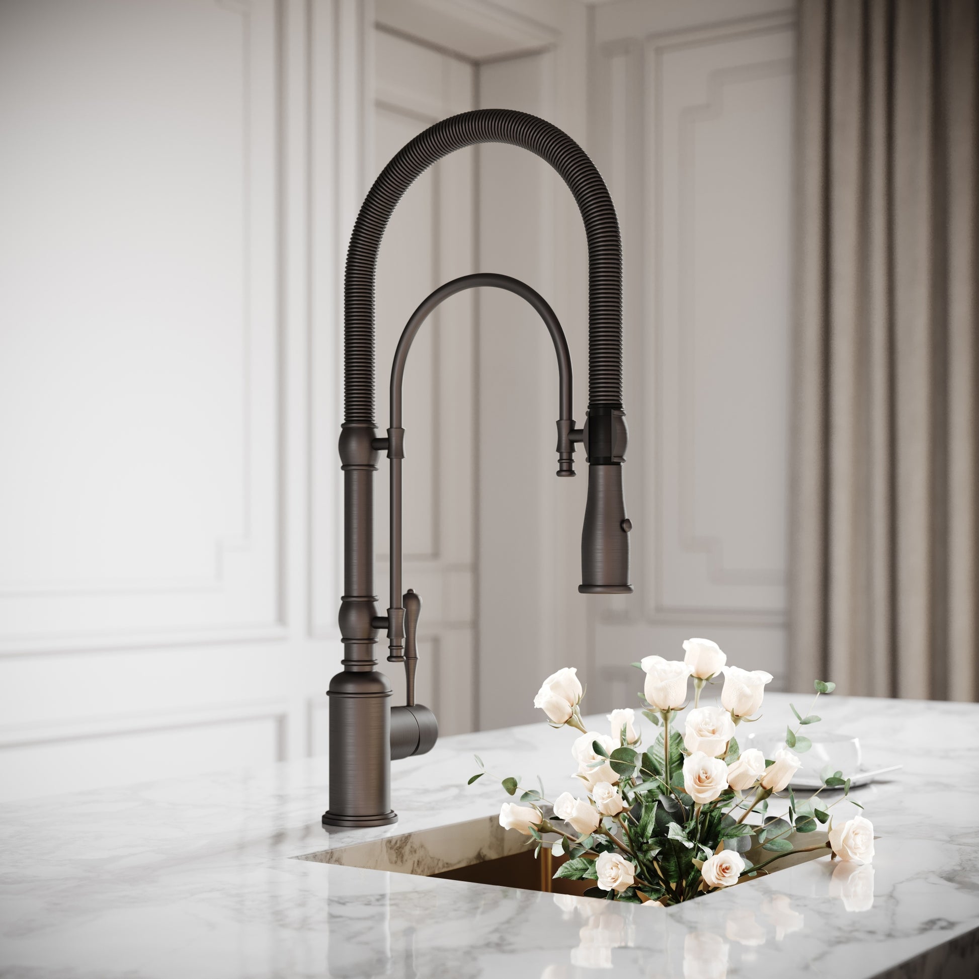 Deco Claridge Deep Bronze Traditional Pull Out Kitchen Mixer Tap