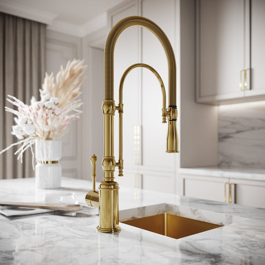 Deco Claridge Polished Brass Traditional Pull Out Kitchen Mixer Tap