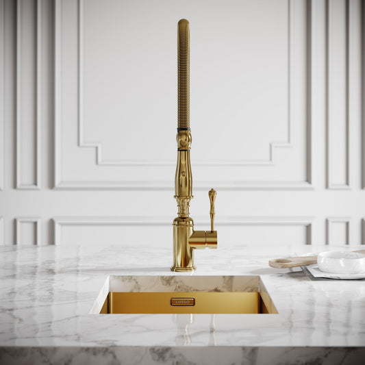 Deco Claridge Polished Brass Traditional Pull Out Kitchen Mixer Tap
