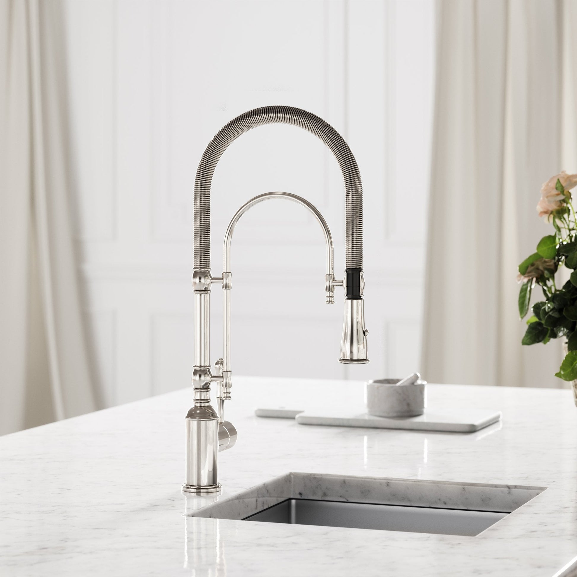 Deco Claridge Polished Nickel Traditional Pull Out Kitchen Mixer Tap