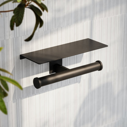 Deka Matte Black Double Toilet Roll Holder with Shelf