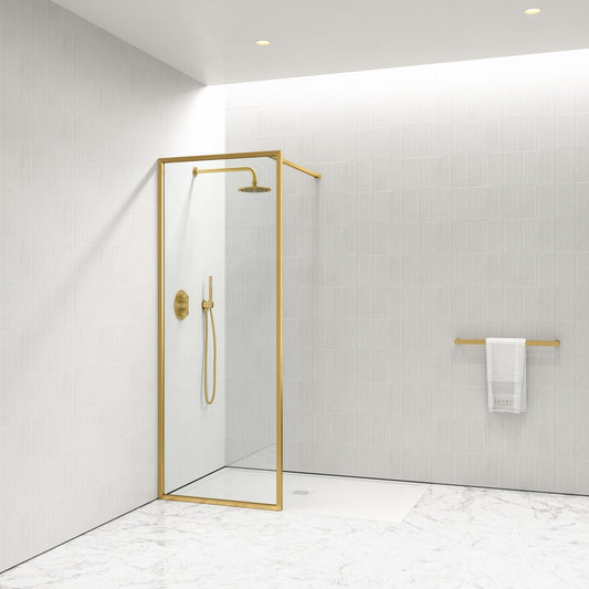 Designo Complete Walk In Shower Enclosure Brushed Gold - KIT A (ALL SIZES)