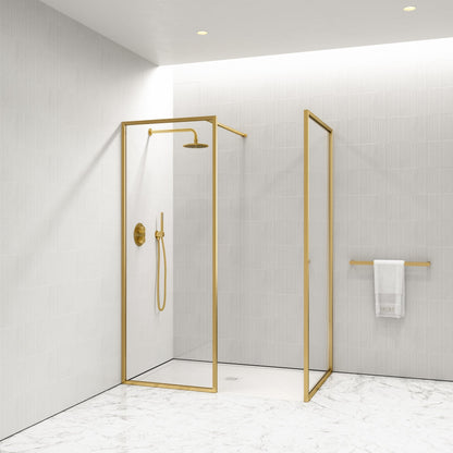 Designo Complete Walk In Shower Enclosure Brushed Gold - KIT B (ALL SIZES)