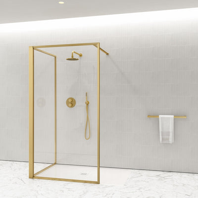 Designo Complete Walk In Shower Enclosure Brushed Gold - KIT C (ALL SIZES)