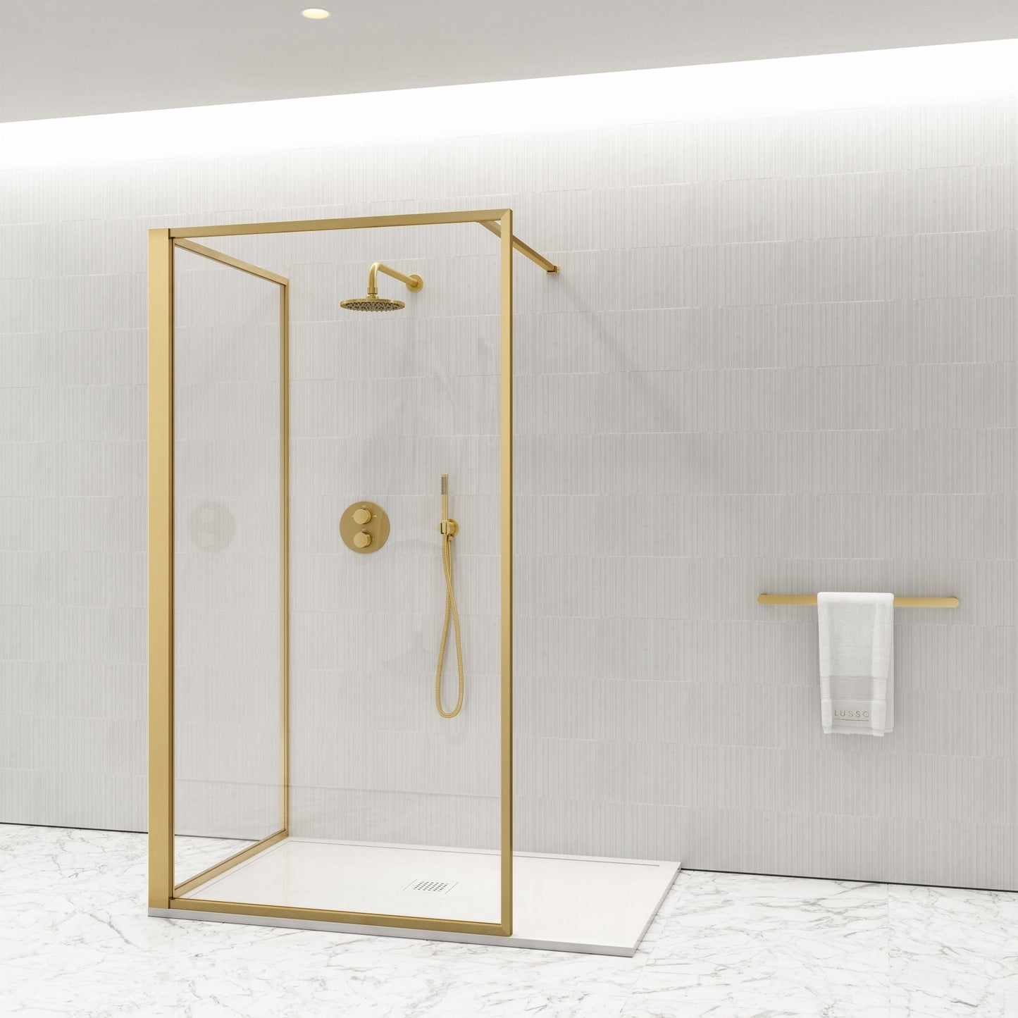 Designo Complete Walk In Shower Enclosure Brushed Gold - KIT C (ALL SIZES)