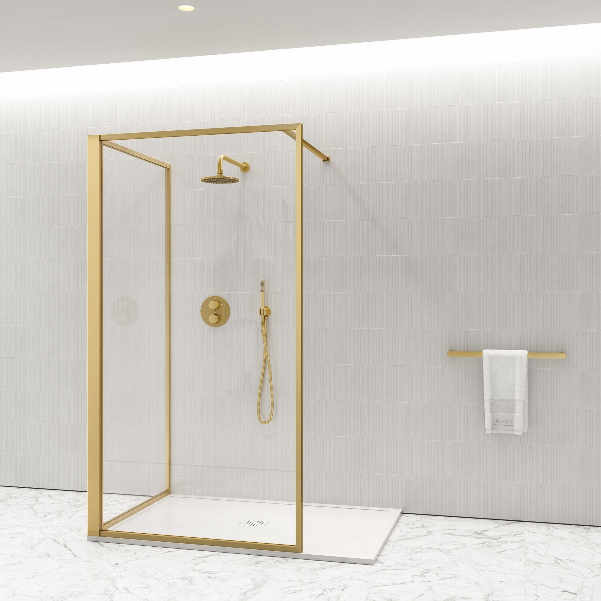 Designo Complete Walk In Shower Enclosure Brushed Gold - KIT C (ALL SIZES)