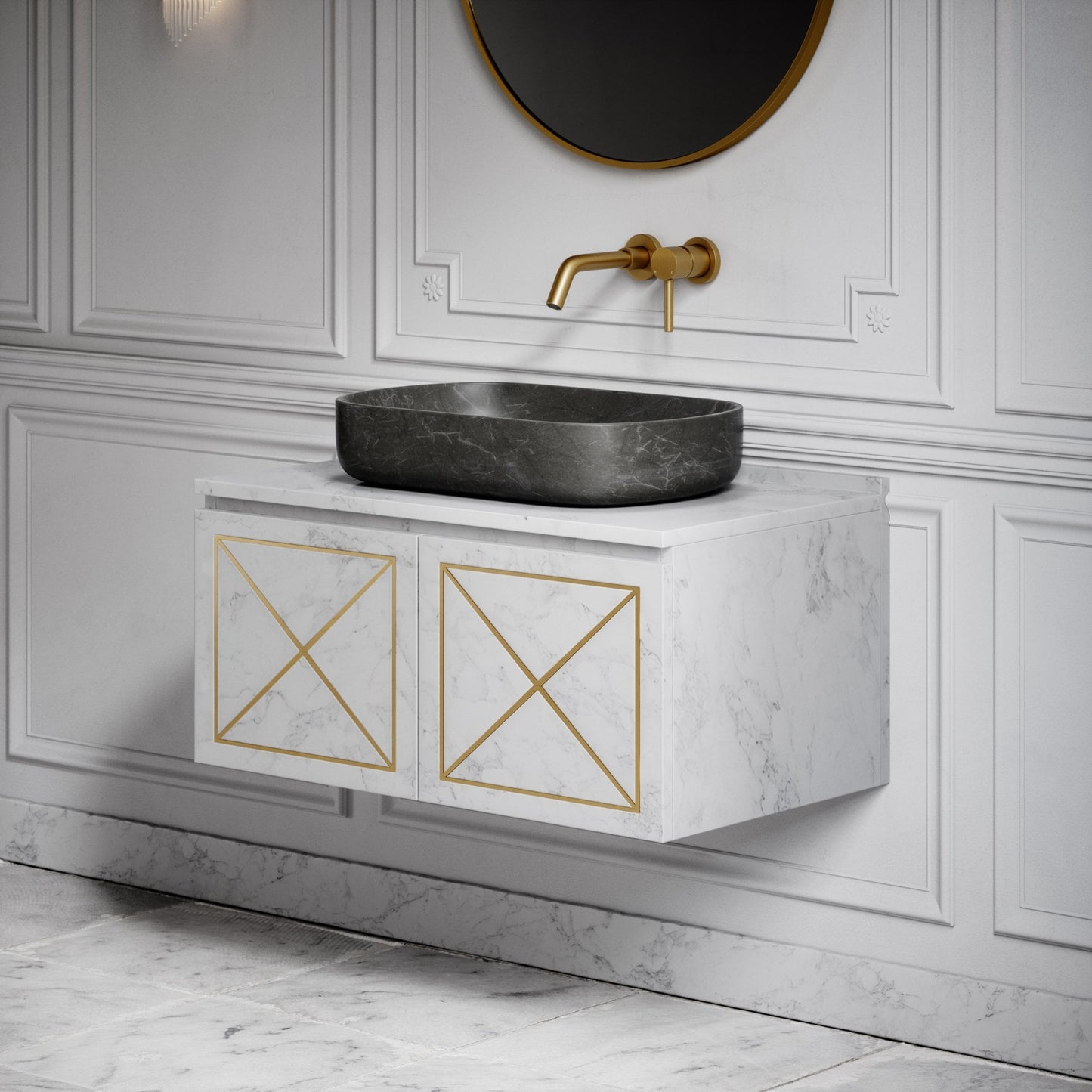 Designo Pietra Grey Marble Countertop Basin 550mm