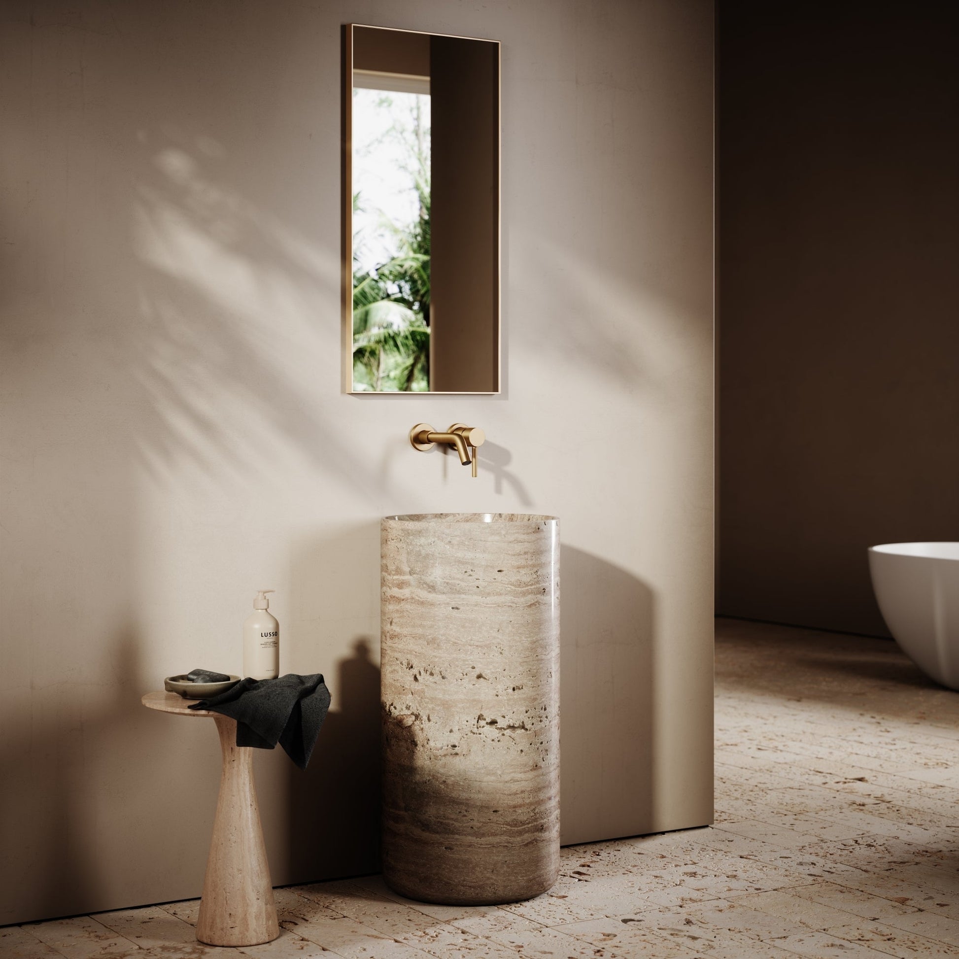 Designo Travertine Stone Pedestal Basin 400mm