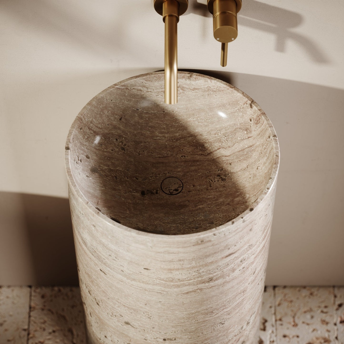 Designo Travertine Stone Pedestal Basin 400mm