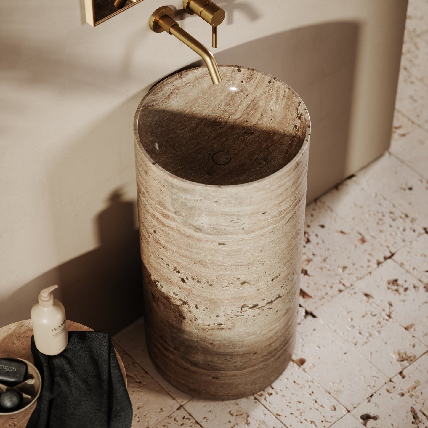Designo Travertine Stone Pedestal Basin 400mm