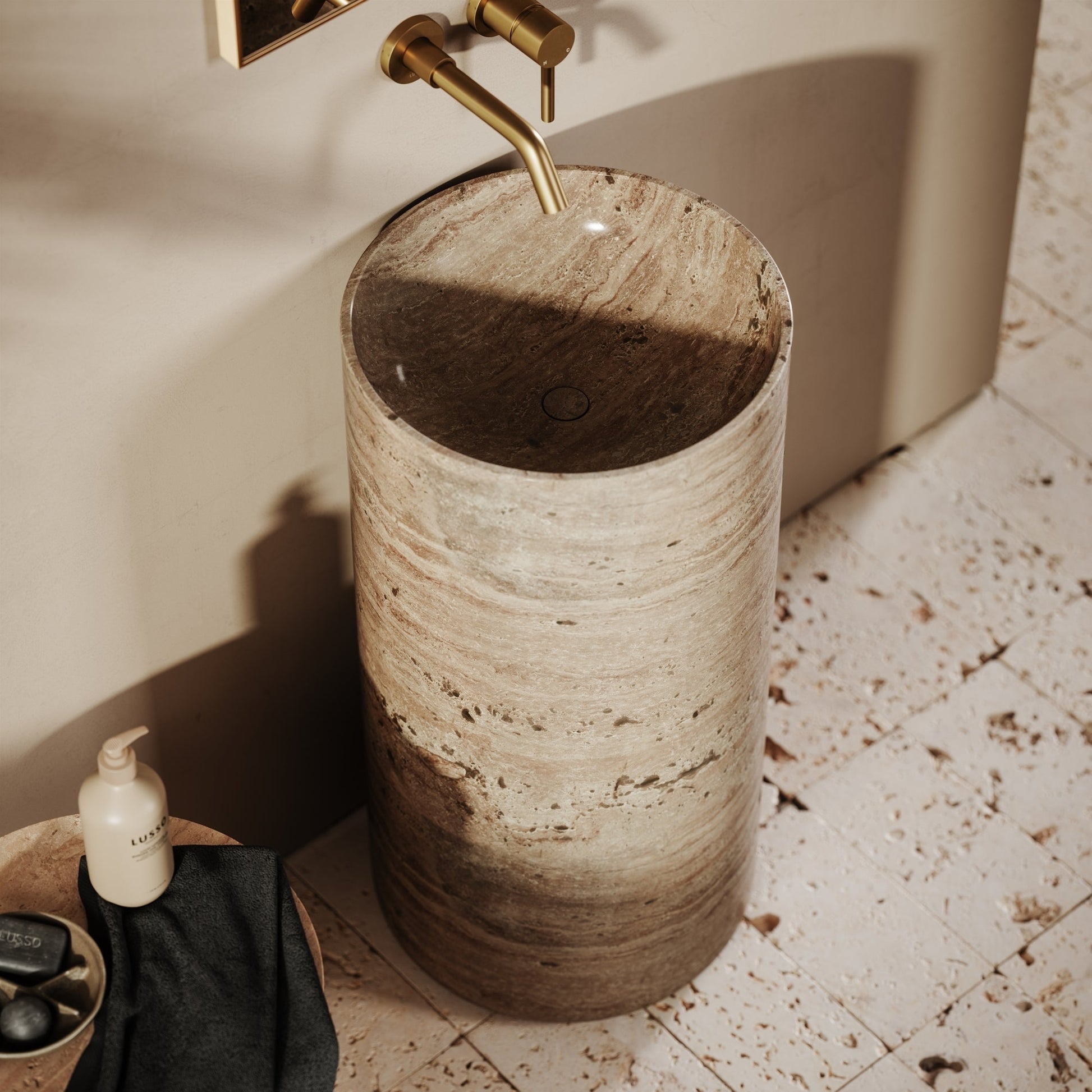 Designo Travertine Stone Pedestal Basin 400mm
