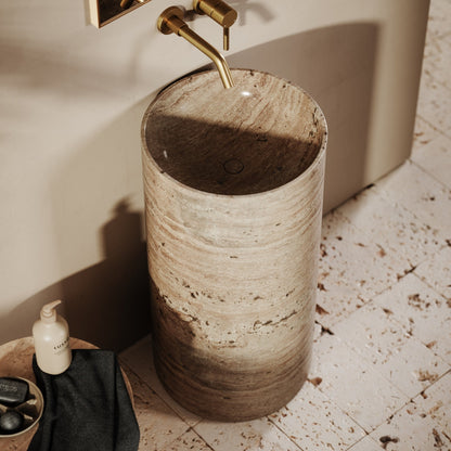 Designo Travertine Stone Pedestal Basin 400mm