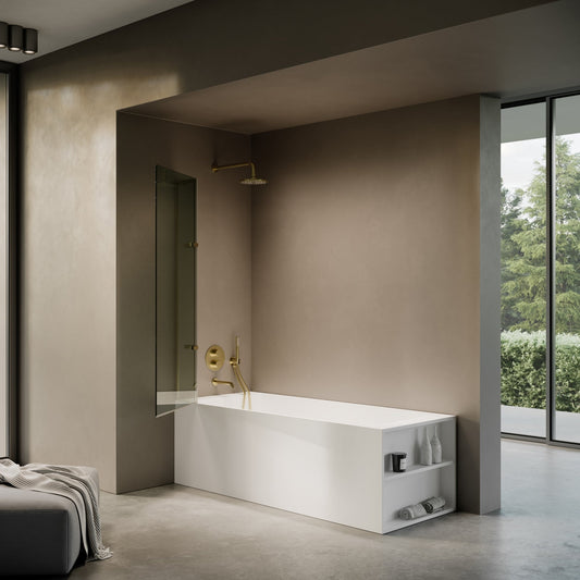 Doccia Brushed Gold Frameless Folding Bath Shower Screen 900mm