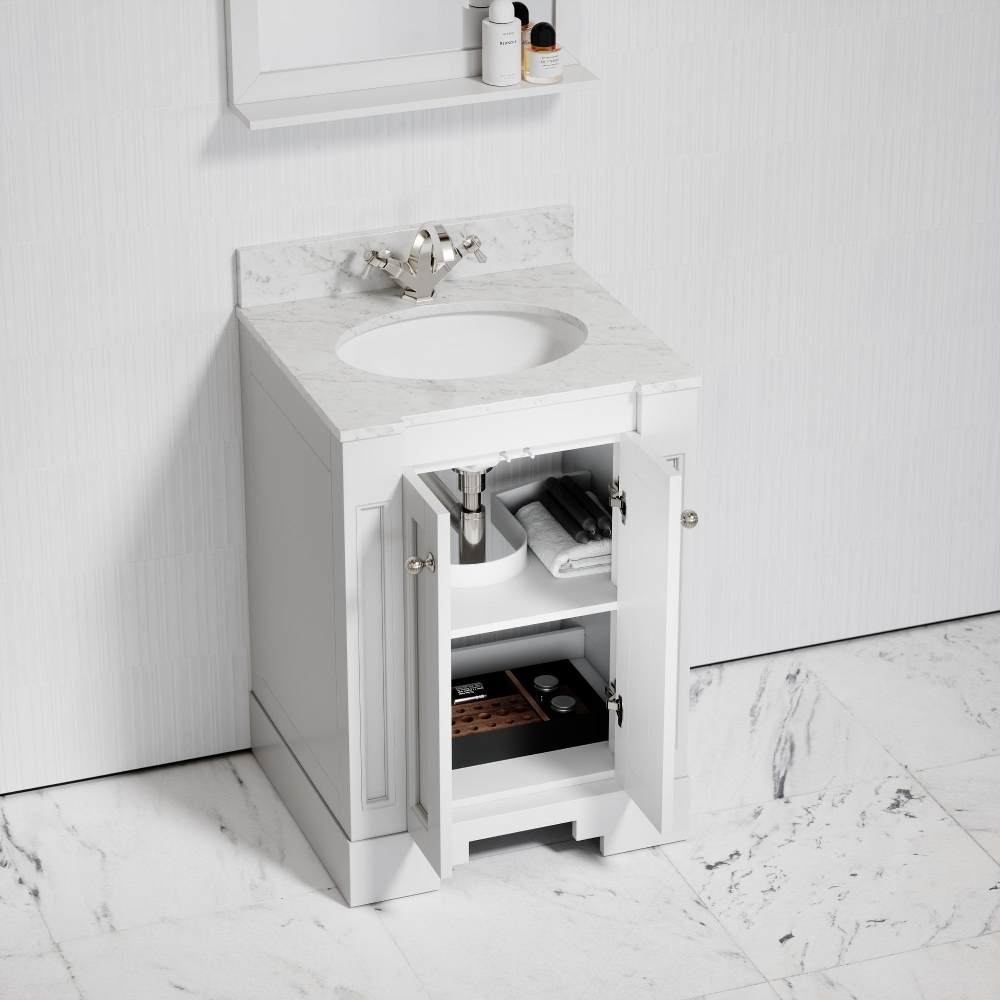 Eaton Carrara Marble Floorstanding Vanity Unit (Primed White) 600mm