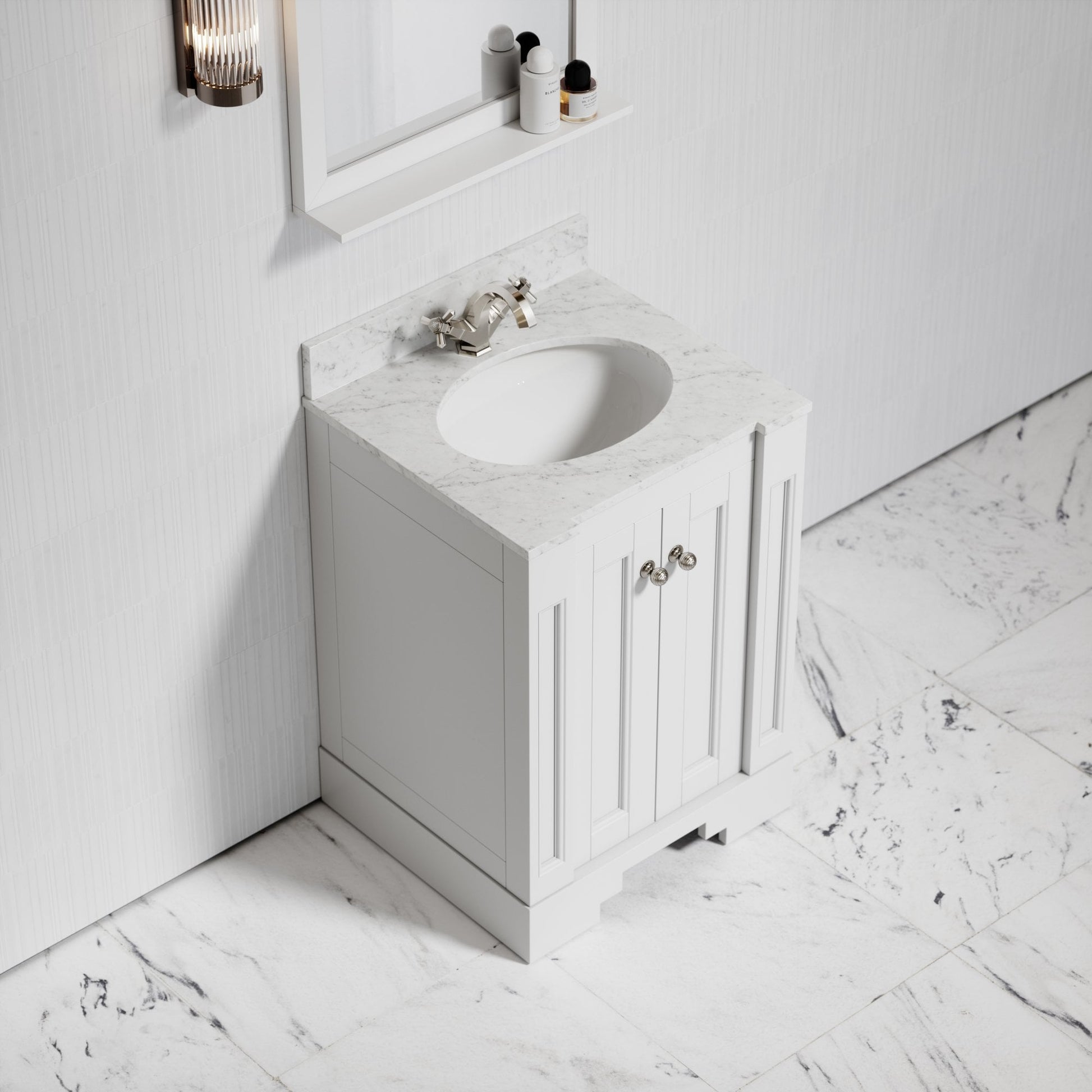 Eaton Carrara Marble Floorstanding Vanity Unit (Primed White) 600mm