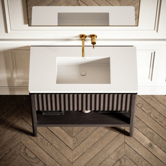 Eclat Grey Oak Wood Grain Vanity Unit 1000mm