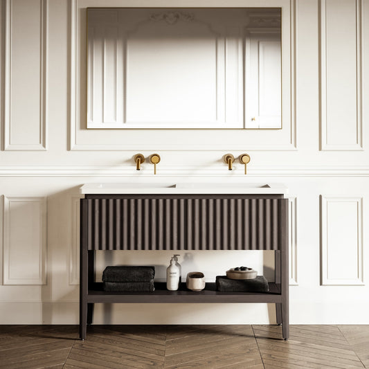 Eclat Grey Oak Wood Grain Vanity Unit 1200mm