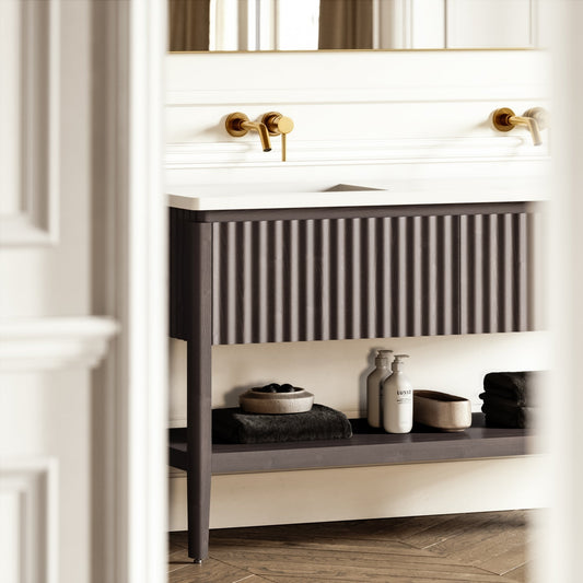 Eclat Grey Oak Wood Grain Vanity Unit 1400mm