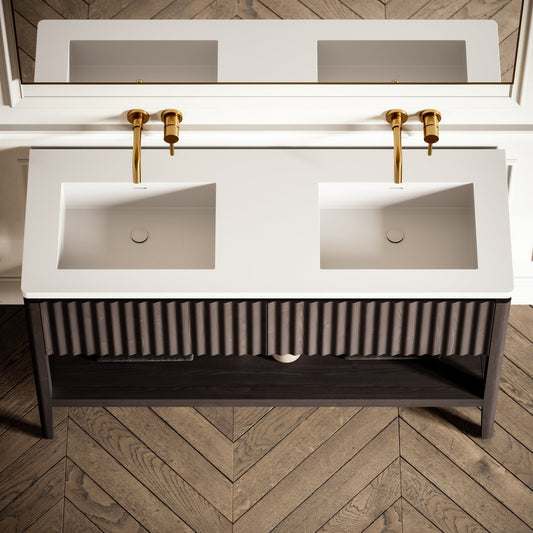 Eclat Grey Oak Wood Grain Vanity Unit 1400mm