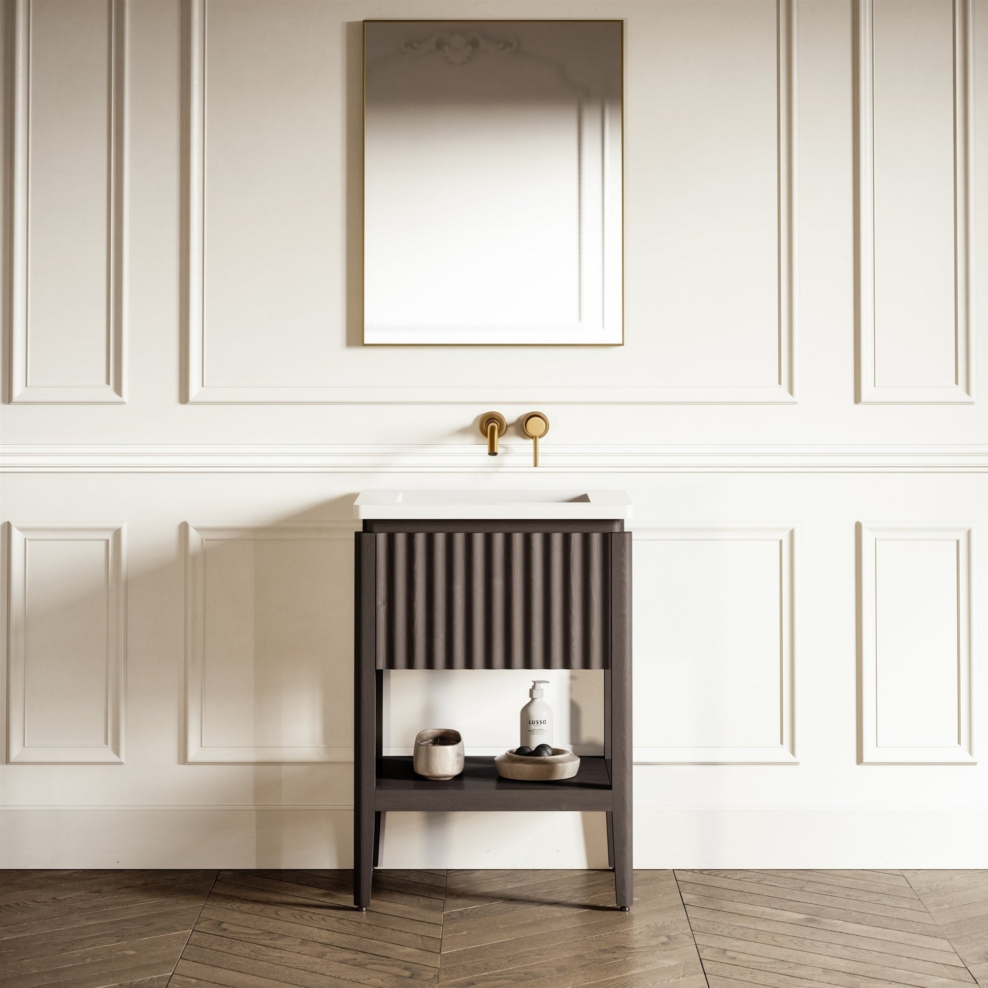 Eclat Grey Oak Wood Grain Vanity Unit 600mm