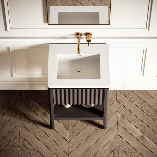 Eclat Grey Oak Wood Grain Vanity Unit 600mm