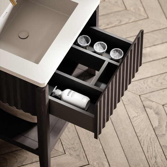 Eclat Grey Oak Wood Grain Vanity Unit 600mm