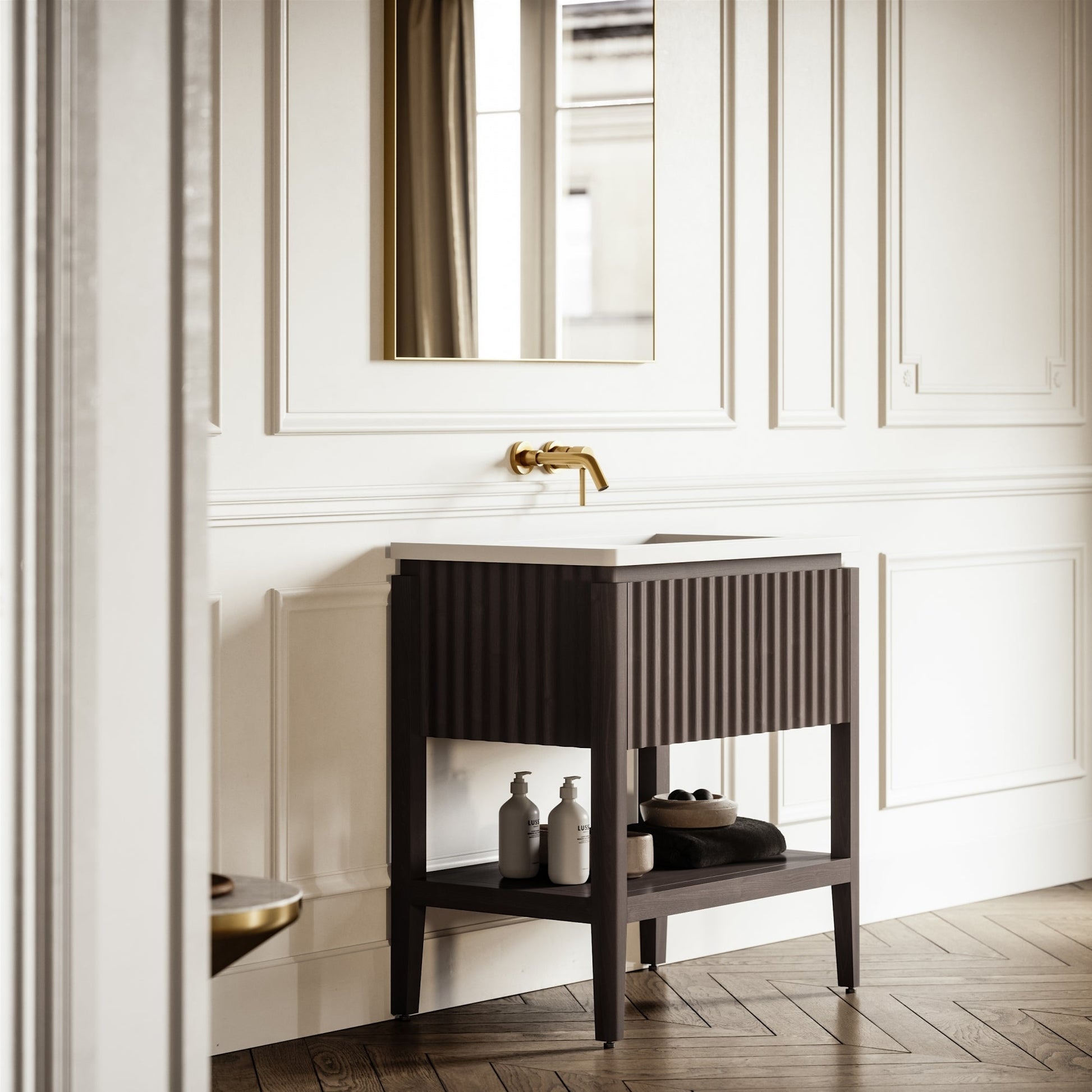 Eclat Grey Oak Wood Grain Vanity Unit 800mm