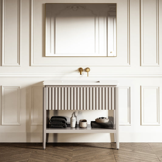 Eclat Velvet Beige Wood Grain Vanity Unit 1000mm