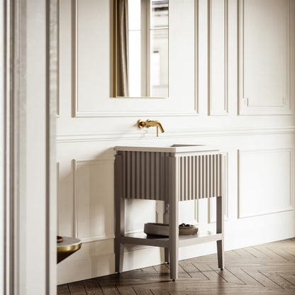 Eclat Velvet Beige Wood Grain Vanity Unit 600mm
