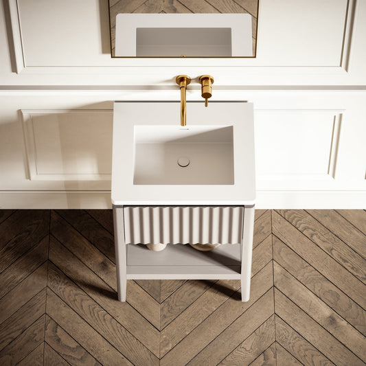 Eclat Velvet Beige Wood Grain Vanity Unit 600mm
