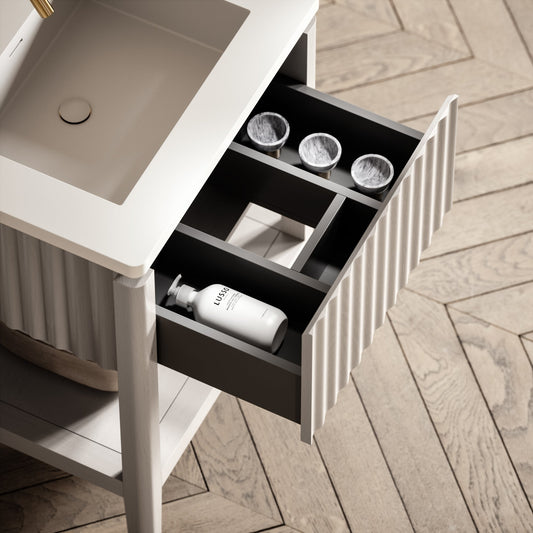 Eclat Velvet Beige Wood Grain Vanity Unit 600mm