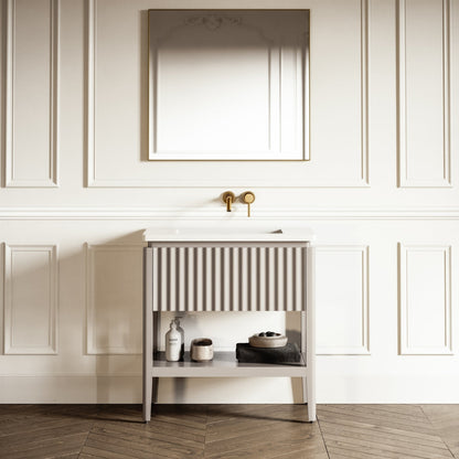 Eclat Velvet Beige Wood Grain Vanity Unit 800mm