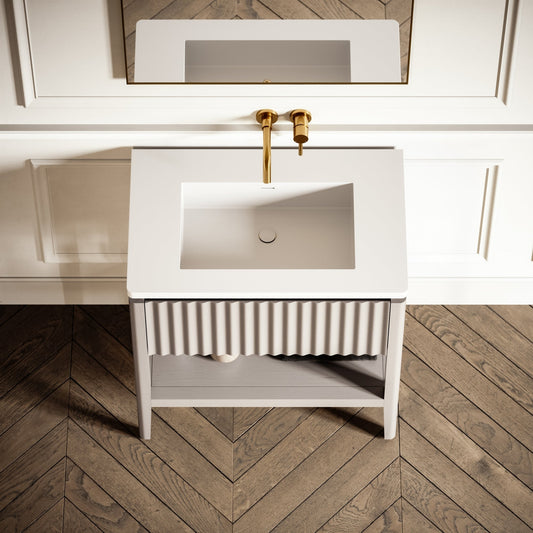 Eclat Velvet Beige Wood Grain Vanity Unit 800mm
