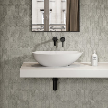 Egg Shell Stone Basin 600mm & Stone Wall Hung Countertop Basin Shelf Set