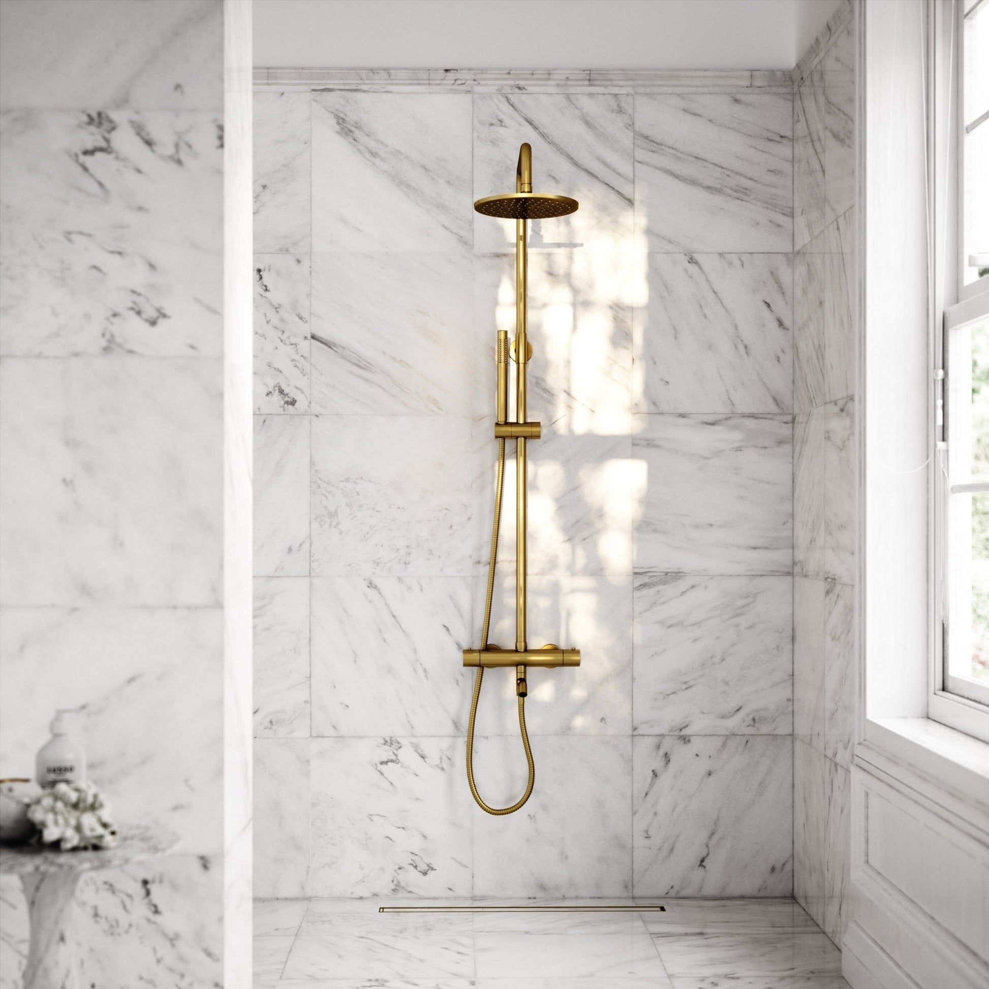 Elegance Brushed Gold Exposed Thermostatic 3 Way Shower