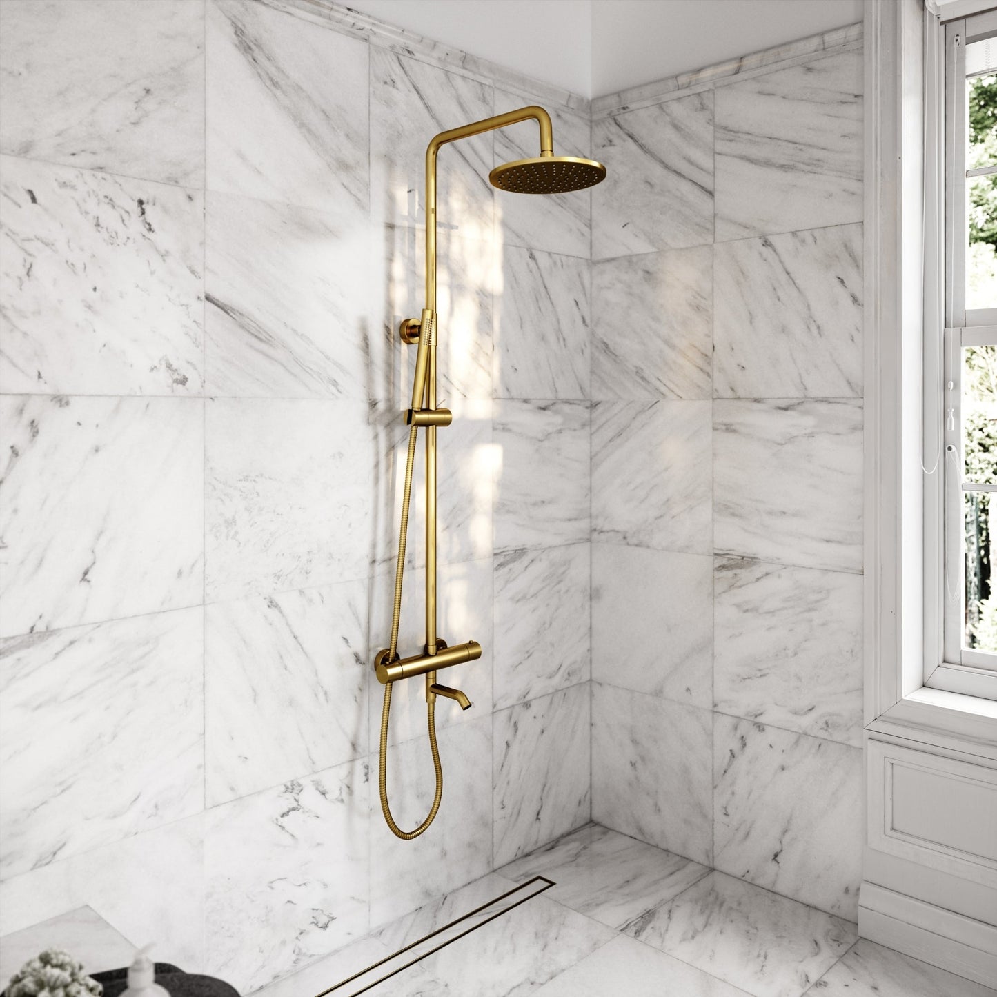 Elegance Brushed Gold Exposed Thermostatic 3 Way Shower