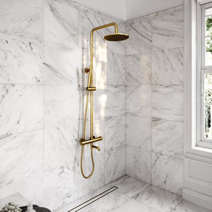 Elegance Brushed Gold Exposed Thermostatic 3 Way Shower