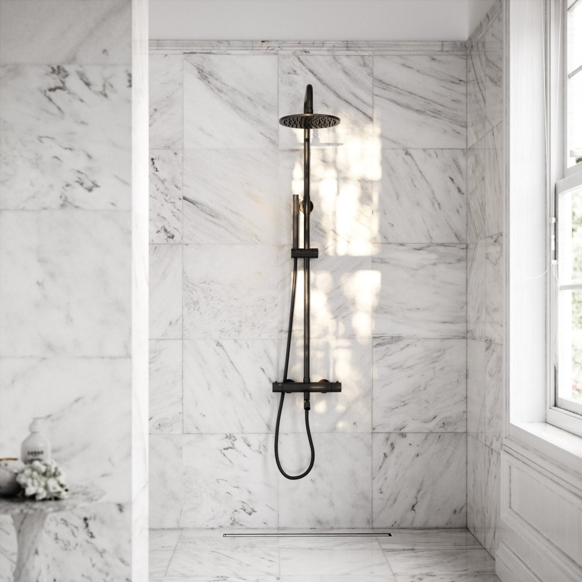 Elegance Matte Black Exposed Thermostatic 3 Way Shower