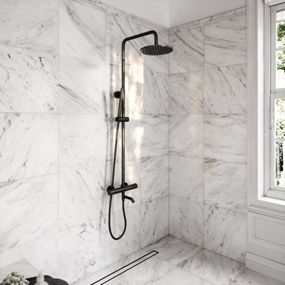 Elegance Matte Black Exposed Thermostatic 3 Way Shower