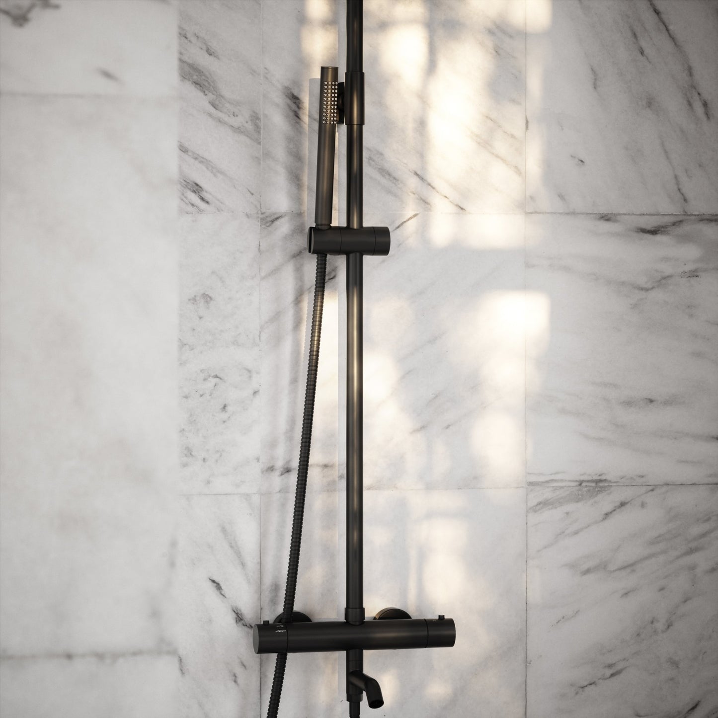 Elegance Matte Black Exposed Thermostatic 3 Way Shower