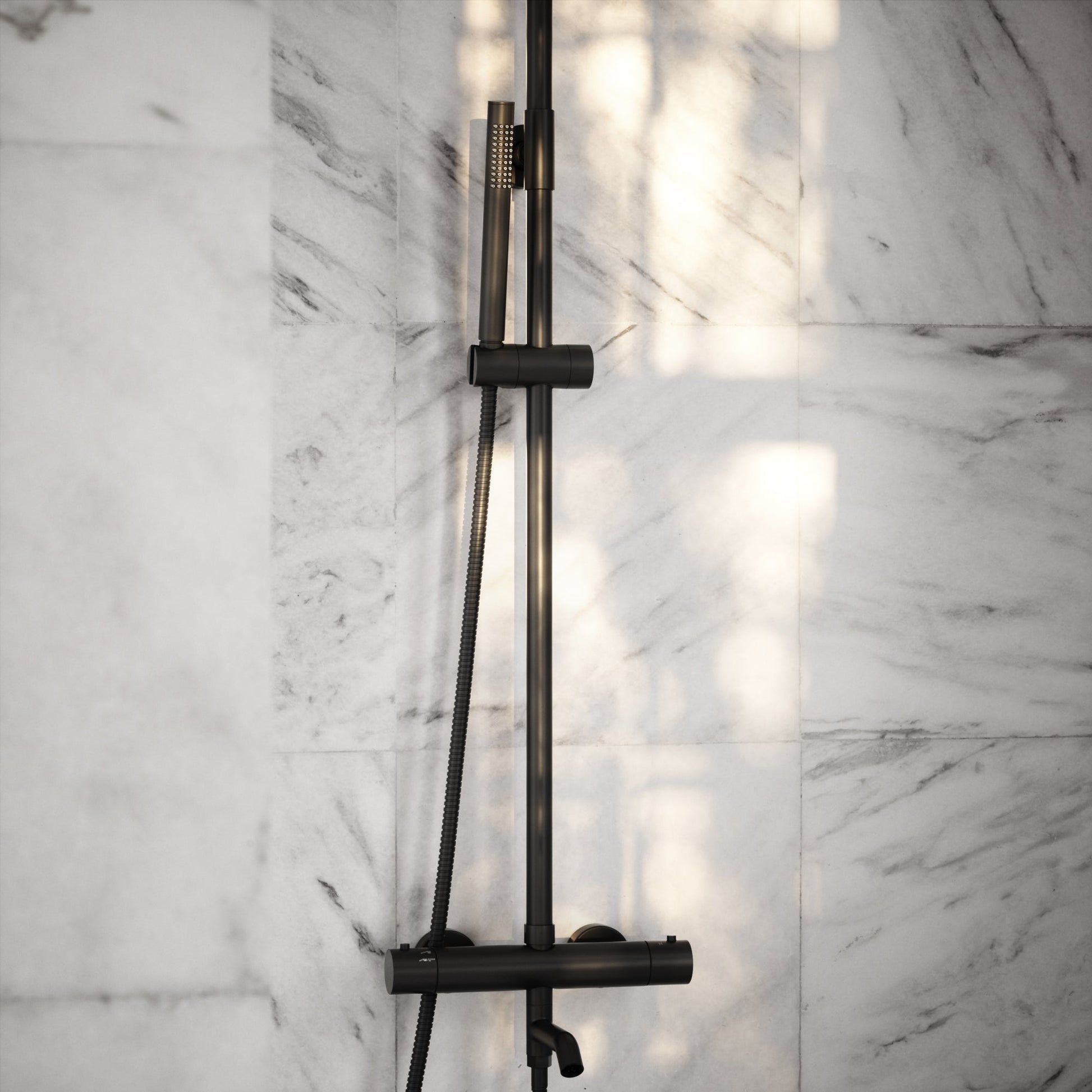 Elegance Matte Black Exposed Thermostatic 3 Way Shower
