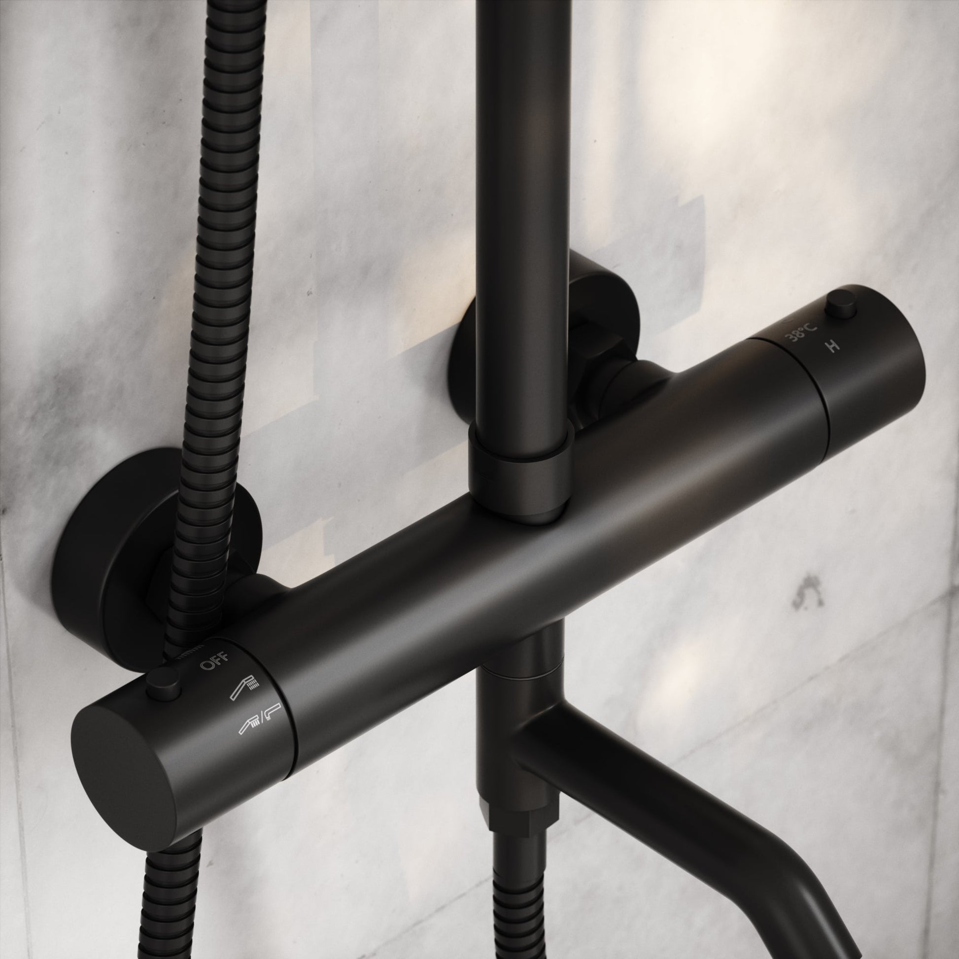 Elegance Matte Black Exposed Thermostatic 3 Way Shower