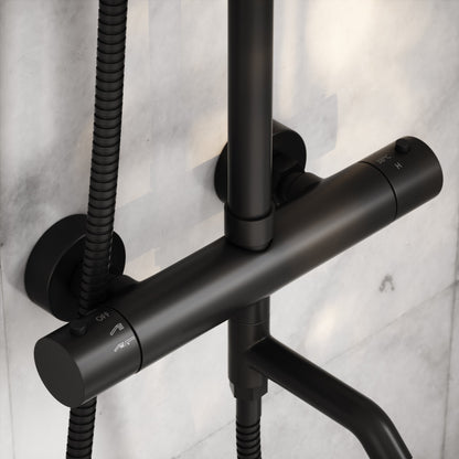 Elegance Matte Black Exposed Thermostatic 3 Way Shower