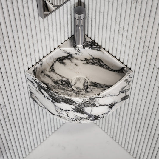 Elegant Arabescato Marble Micro Corner Basin 300mm
