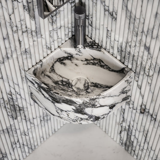 Elegant Arabescato Marble Micro Corner Basin 300mm